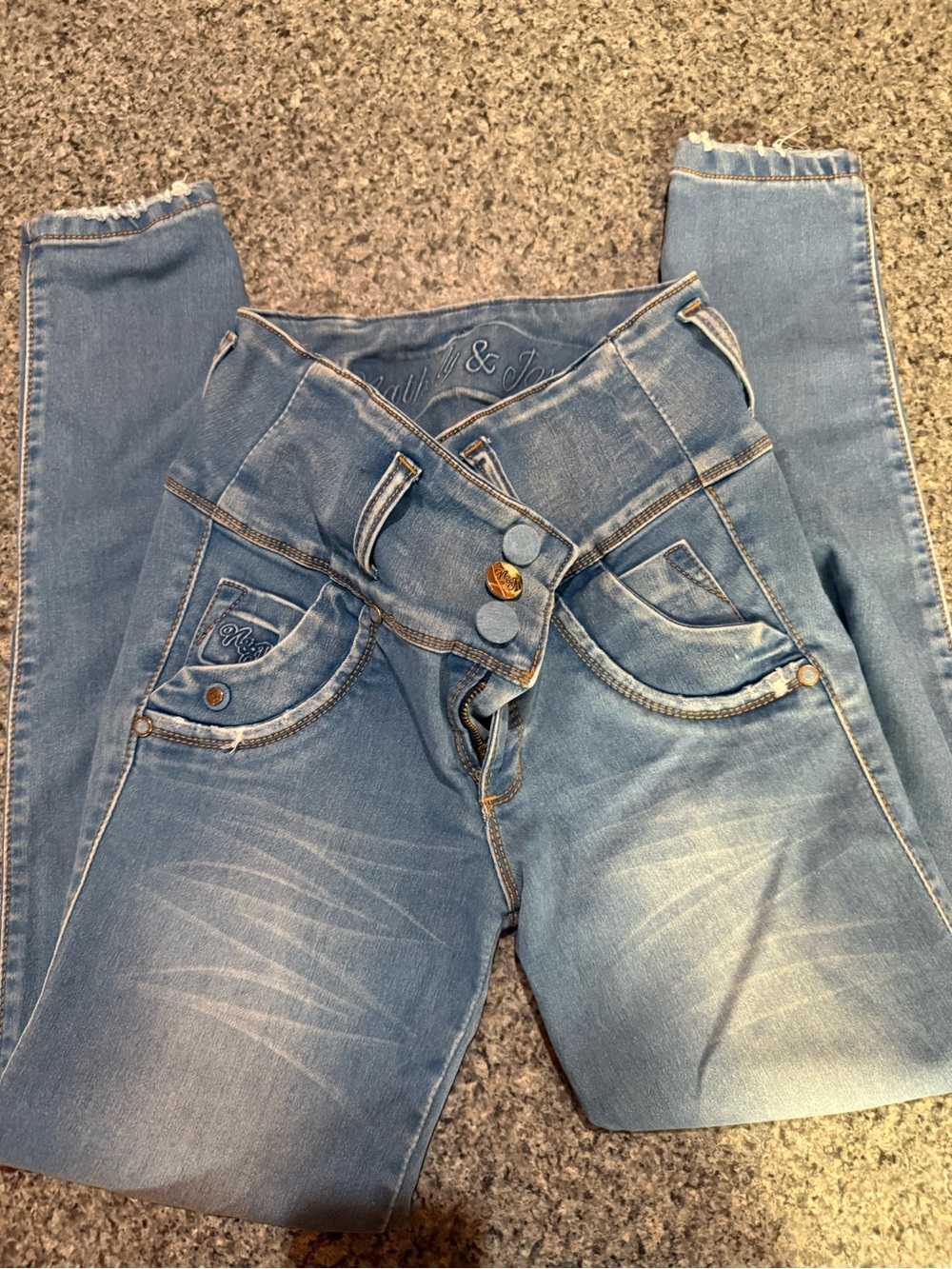 High-Rise Light Blue Skinny COLOMBIAN Jeans with Double-Button Waist